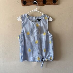J. Crew NWT Blue Striped Pineapple Embroidered Sleeveless Tank Coastal Size 10